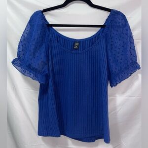 SHEIN Curve Royal Blue Textured Sleeve Blouse